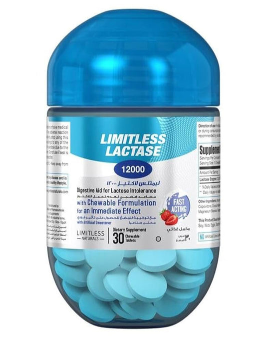 Limitless lactase 12000 FCC 30 chewable tablets