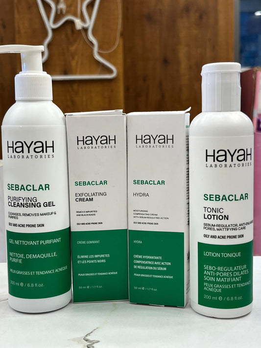Sebaclar oily skin routine kit ( sebaclar purifying cleansing gel+ sebaclar hydra+ sebaclar exfoliating cream+ sebaclar tonic lotion ) special offer