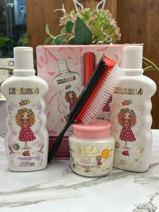 Penduline curly hair set (penduline curly hair shampoo+ penduline curly hair conditioner+ penduline curly hair cream+ hair brush) special offer